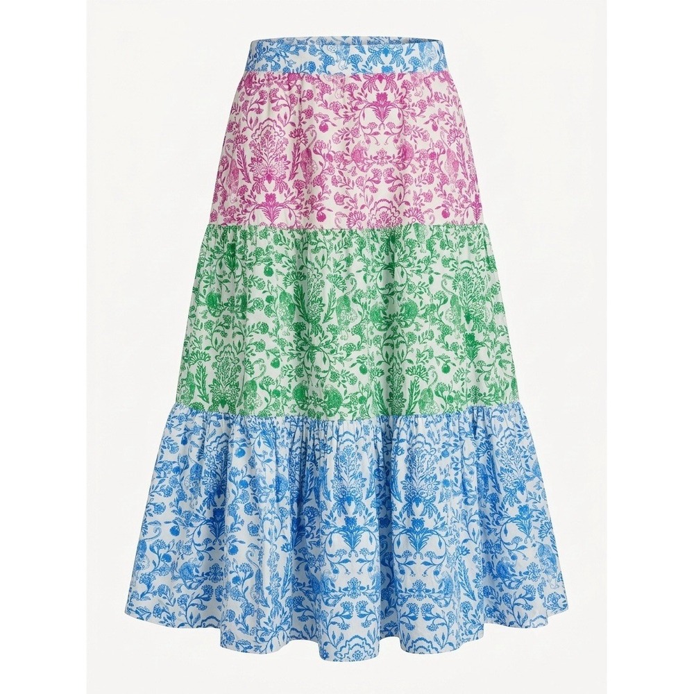 Roller Rabbit Cotton Maxi Skirt Large Boho Summer Festival Animal Print New